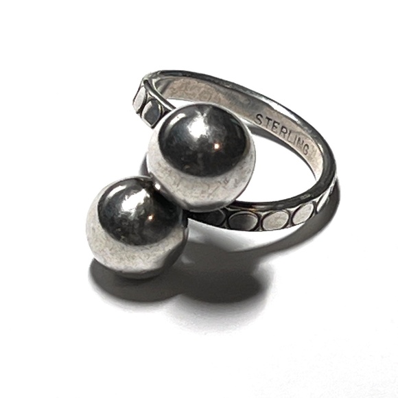 Mid-Century Vintage Sterling Silver Double Ball Ring 1940's - Picture 11 of 11
